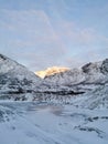 Vertical shot of the winter in the Arctic region, Kvaloya Island, Tromso, Norway Royalty Free Stock Photo