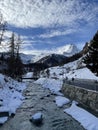 Vertical shot of winter in Zermatt, Matterhorn, Valais in the Swiss Alps