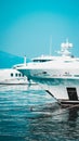 Vertical shot of a yacht nose in Tivat, Montenegro