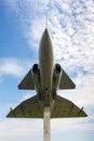 Vertical silhouette of JA 37 Viggen on the sky background