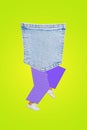 Vertical sketch collage illustration artwork of headless person denim pocket instead body and purple pants isolated on