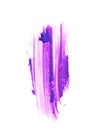 A vertical smear of lipstick stands out against a white background. The lilac color of the cosmetic product. Creamy