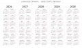 2026, 2027, 2028, 2029, 2030 vertical spanish year calendars in two columns. Printable vector illustration set Spain Royalty Free Stock Photo