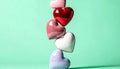 A vertical stack of five colorful ceramic heart shapes isolated against a light green background illustration Royalty Free Stock Photo