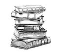 Vertical stack of old vintage books sketch, hand drawn in doodle style Royalty Free Stock Photo