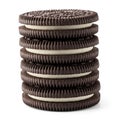 Stack of Six Chocolate Sandwich Cookies with Cream Filling on White Background image photo Royalty Free Stock Photo