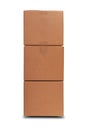 A vertical stack of three closed brown cardboard boxes Royalty Free Stock Photo