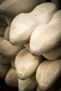 Vertical of a stack of traditional Dutch wooden clogs