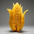 Vertical standing yellow cob, corn, toy on dark background. Corn as a dish of thanksgiving for the harvest