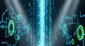 Vertical Stream Of Binary Code With Circuitry Elements numbers zero Royalty Free Stock Photo