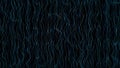 A vertical stream of blue wriggling threads on a black background. Cosmic phenomenon. Mixing wavy threads in erratic