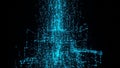 Vertical stream of bright blue digital particles forming a data structure Royalty Free Stock Photo
