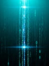 Digital Binary Code Falling Down with Blue Light Streaks and Lens Flares abstract background Royalty Free Stock Photo