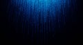 Vertical streams of blue digital binary code descend in parallel lines against a dark Royalty Free Stock Photo