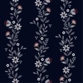 Vertical stripe Embroidery seamless pattern with beautiful wild flowers delicate vector print illustration design for fashion , Royalty Free Stock Photo
