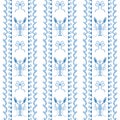 Vertical striped sea seamless pattern. Vector ocean waves, lobster, bows. Blue summer beach repeat background. Royalty Free Stock Photo