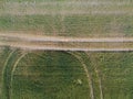 Vertical stripes of agricultural parcels of different crops. Aerial view shoot from drone directly above field Royalty Free Stock Photo