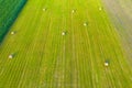 Vertical stripes of agricultural parcels of different crops. Aerial view shoot from drone directly above field Royalty Free Stock Photo
