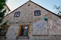 Vertical Sun Dial on Old Building, Zagreb, Croatia Royalty Free Stock Photo