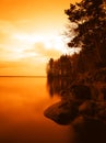 Vertical sunset on lake andscape background