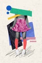 Vertical surreal composite picture collage photo of cropped woman legs paper texture skirt fashion outfit on drawing