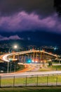 Vertical of the Tasman bridge at night with long exposure lights on the highway in Hobart, Tasmania Royalty Free Stock Photo