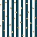 Teal and White Stripes With Gold Polka Dots Seamless Pattern