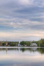 Vertical of the three churches of Mahone Bay, Nova Scotia Royalty Free Stock Photo