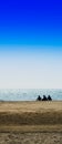 Vertical three freinds sitting on the ocean beach