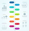 Vertical Time Line January To December Vector Infographic