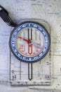 Vertical Topographic Map Navigation with Compass Close Up Royalty Free Stock Photo