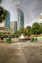 Vertical of a Toronto scene with fountain in the foreground Royalty Free Stock Photo