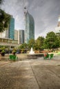 Vertical of a Toronto scene with fountain in the foreground Royalty Free Stock Photo