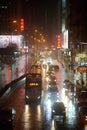 Vertical of traffic on Nathan road at night in Mong Kok, Hong Kong. Royalty Free Stock Photo