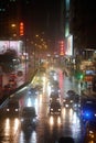 Vertical of traffic on Nathan road at night in Mong Kok, Hong Kong. Royalty Free Stock Photo