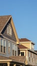 Vertical Upper facades of a row of timber clad houses