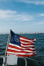 Vertical of US Nautical flag on a sailboat in the sea