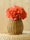 Vertical Vase basket with red tissue paper flower Royalty Free Stock Photo