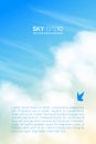 Vertical vector background with realistic beige-blue sky and clouds.