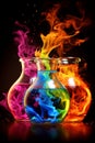 Vertical. Vibrant Colorful Flame on Vertical Scientific Background for Chemistry or Science Concept