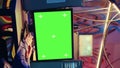 Vertical video Hacker uses green screen PC to code