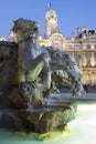 Vertical view of Bartholdi Fountain in Lyon by night Royalty Free Stock Photo