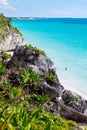 Vertical view of a beautiful Tulum beach near the Mayan Ruins of Tulum, Mexico Royalty Free Stock Photo
