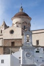 Vertical view of bell tower with clock in Pisticci south Italy