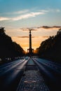 Vertical view of the Berlin Victory Column at sunset Royalty Free Stock Photo