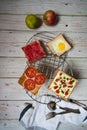 Vertical view of bread assortments with condiments Royalty Free Stock Photo