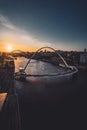 Vertical view of a bridge over a river at sunset in Newcastle Upon Tyne, England Royalty Free Stock Photo