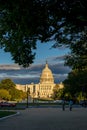 Vertical View of The Capitol Hill in Washington DC at Golden Hour before the Sunset Royalty Free Stock Photo