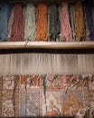 Vertical view of carpet or rug weaving process Royalty Free Stock Photo