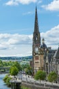 Vertical view of cathedral and river in Perth Scotland Royalty Free Stock Photo